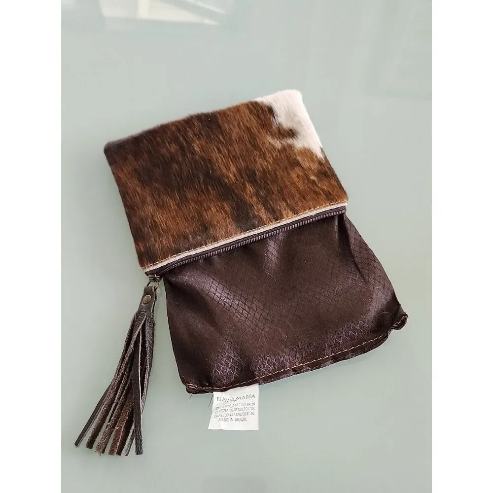Flavia Maria Western Rustic Chic Coastal Cowgirl Calfskin Leather Clutch